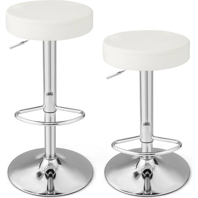Height-adjustable Bar Stool Set of 2 with Footrest-White