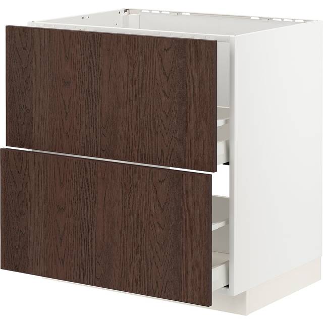 METOD / MAXIMERA bänkskåp f diskbänk+2 frntr/2 lådor, vit/Sinarp brun, 80x60 cm