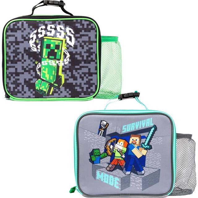 Minecraft kids lunch bag box mesh pocket clip carry handle