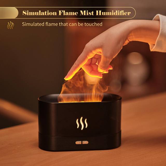 Simulation Flame Mist Humidifier 2 Brightness Night Light Quiet Cool Desktop USB Humidifier black