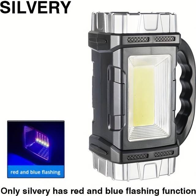 (Silvery) LED Handheld Flashlight, Spotlight, 7 Lighting Modes, Solar Light