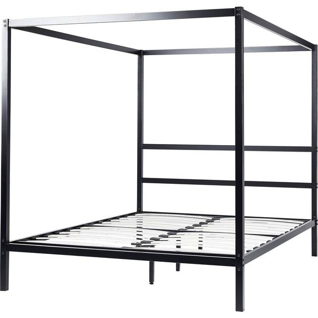 Beliani Four Poster Bed Metal Lestards 140 X 200 Cm Eu Double Black, Black