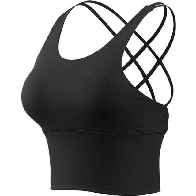 (Red, Medium) Thin Shoulder Straps Cross Beauty Back Sports Bra Gathered Yoga Underwear