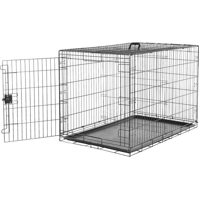 Amazon Basics - Hållbar, hopfällbar metallbur till hund med bottenbricka, en dörr och avdelare, måtten är 121,92 cm, svart