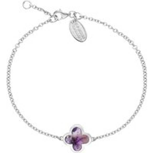 Sterling Silver Blue John Bloom Four Leaf Clover Ball Edge Chain Bracelet