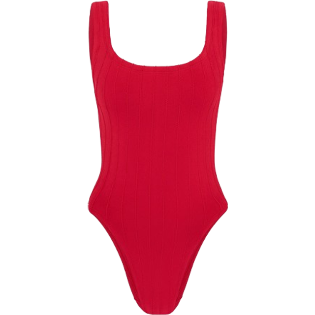 Hunza G Square Neck Seersucker Swimsuit - Red