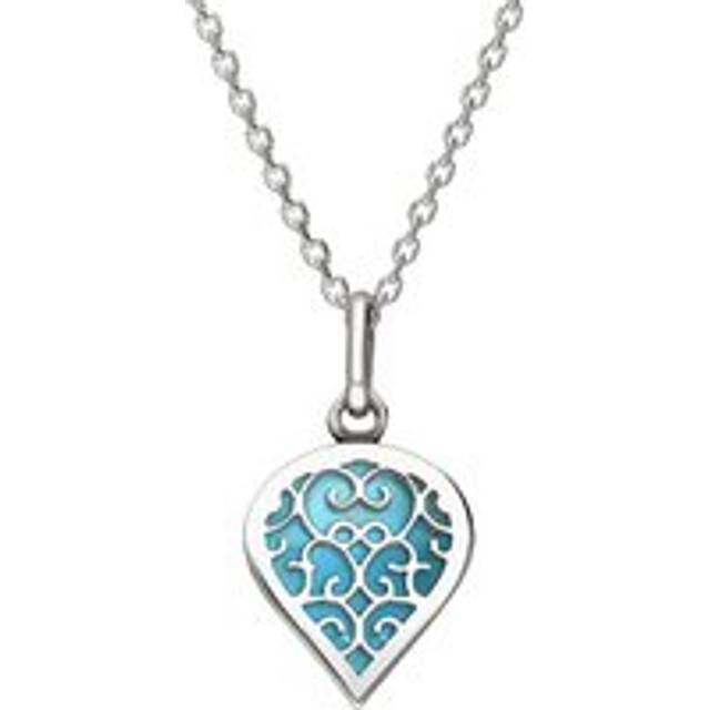 9ct White Gold Turquoise Flore Filigree Small Heart Necklace