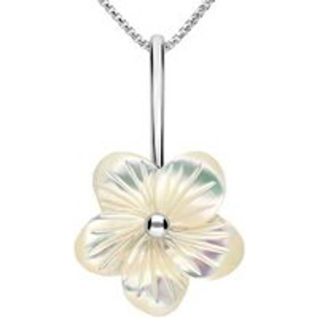 Sterling Silver White Mother of Pearl Tuberose 20mm Pansy Necklace