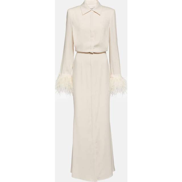 Roland Mouret Feather-trimmed crepe maxi shirt dress - white (UK 8)