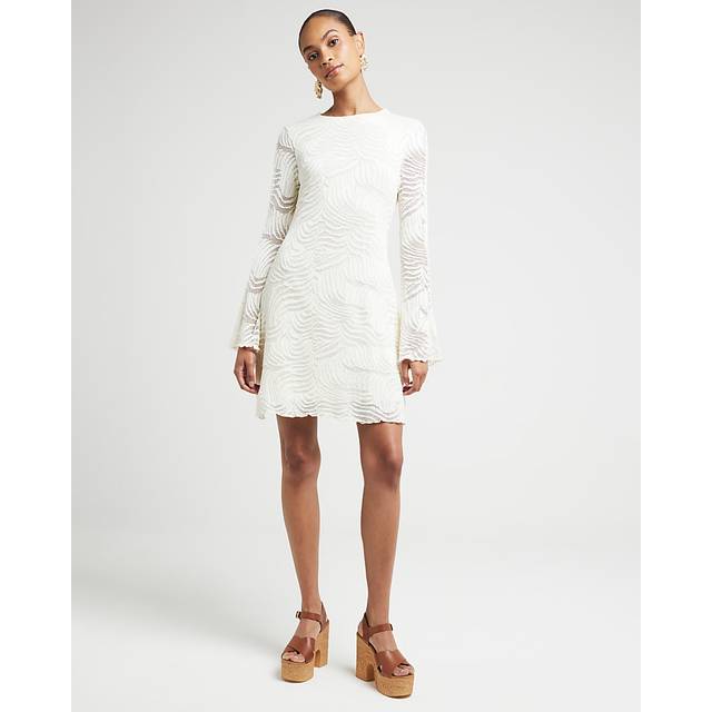 River Island Womens Cream Crochet Skater Mini Dress - 12