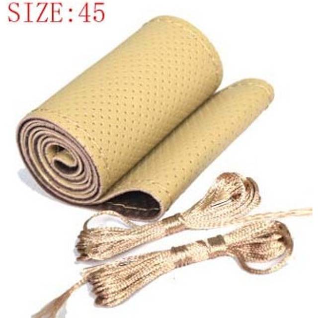 (45CM BEIGE) Truck Bus Genuine Leather Steering Wheel Cover,   42cm 45cm ,DIY Handmade
