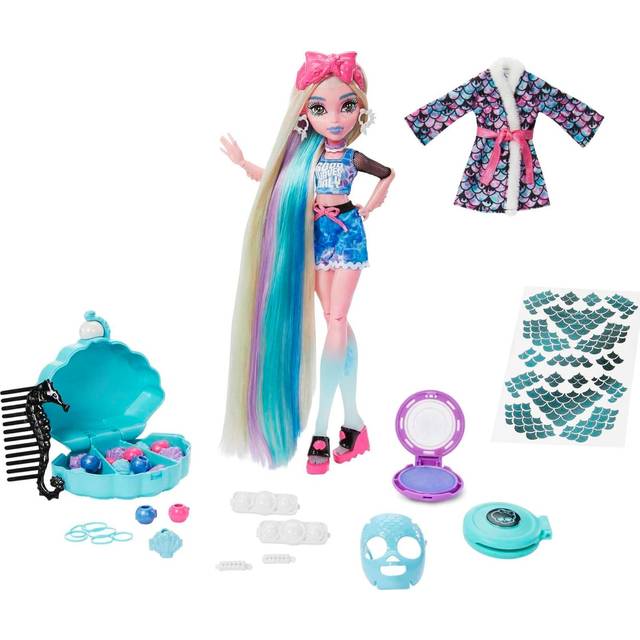 Doll, Lagoona Blue Spa Day Set with Wear and Share Accessories Like Hair Clips, Hair Chalk and Tattoos (HKY69)