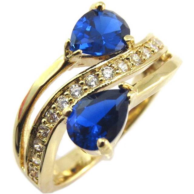Gold Plated Ring 'Sissi' Golden White Sapphire 58 blue