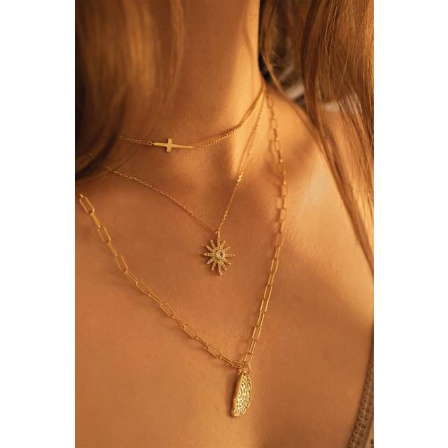 Dainty 14K Gold Cross Choker Necklace - One Size