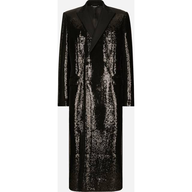 Dolce & Gabbana Sequined Double-breasted Coat - Man Coats And Jackets Black Scuba 50