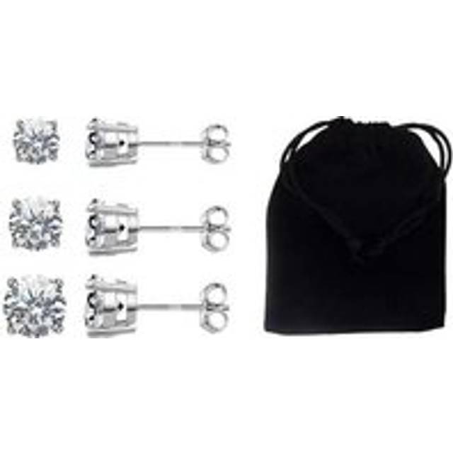 Sterling 925 Silver Stud Earrings with Swarovski Crystals - Three Pack, One