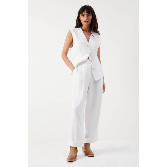 Warehouse Womens Premium Wide Leg Turn Up High Waisted Trouser - Ivory - Size 12 Regular