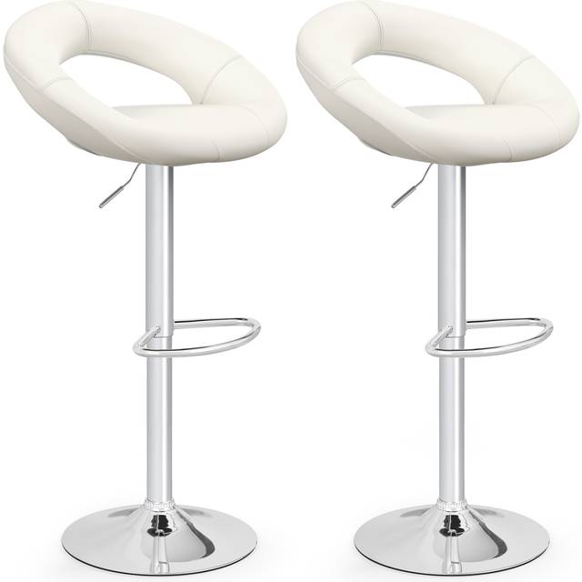 Swivel Height Adjustable Bar Stool Set of 2 with Hollow Back and Footrest-White