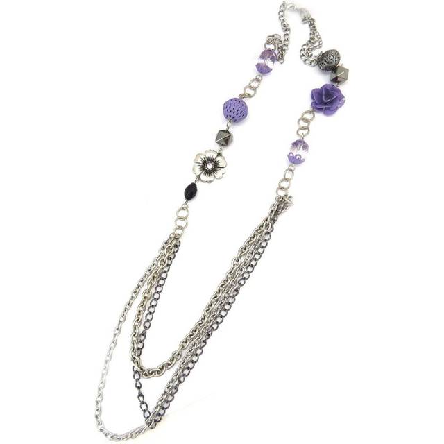 Les Trésors De Lily [R7751] - Designer necklace 'Flora' silver purple - 100 cm- 3 cm