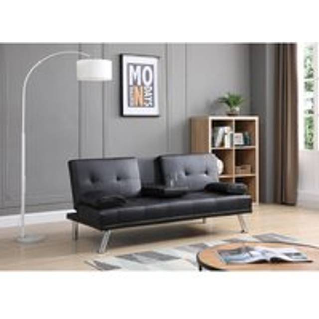 Elegant - Black Sofa Bed 3 Seater Adjustable 3 Inclining Positions with Drink Cup Holder Luxury Sofabed Sofa Chairs for Living Room