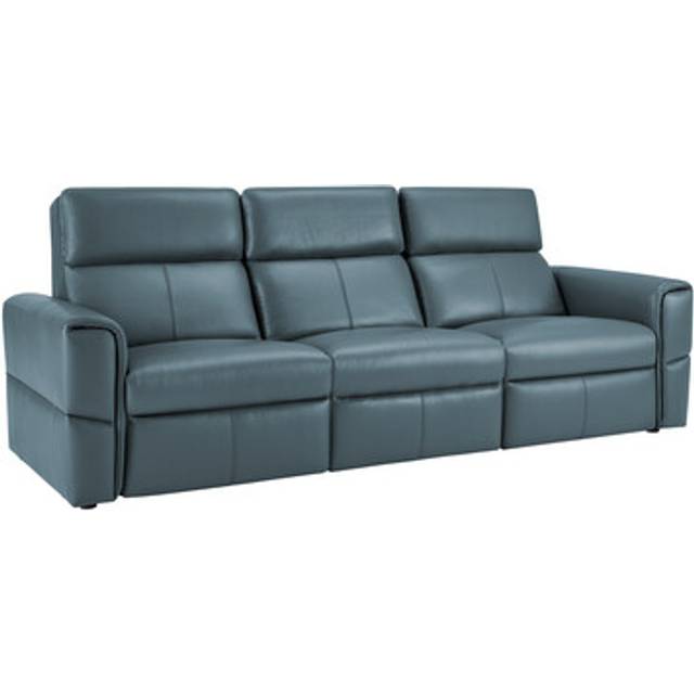 Light Blue Leather Sofas - Modular 3 Seat Static Sofa - Samson Range - Oak Furnitureland