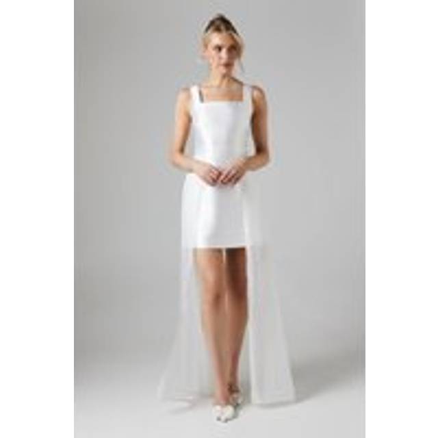 Twill Mini Wedding Dress With Organza Skirt - Ivory - 10