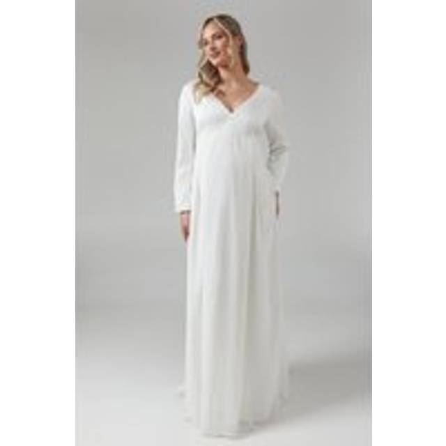 Maternity Chiffon Overlayer Long Sleeve Wedding Dress - Ivory - 12