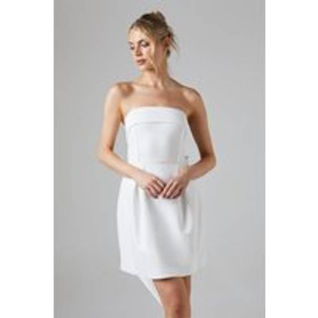 White Bow Back Bandeau Mini Wedding Dress In Stretch Crepe - Ivory - 8