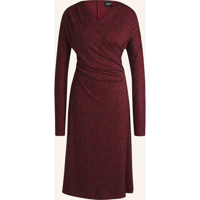 Women's boss ettita allover print wrap-front dress in red