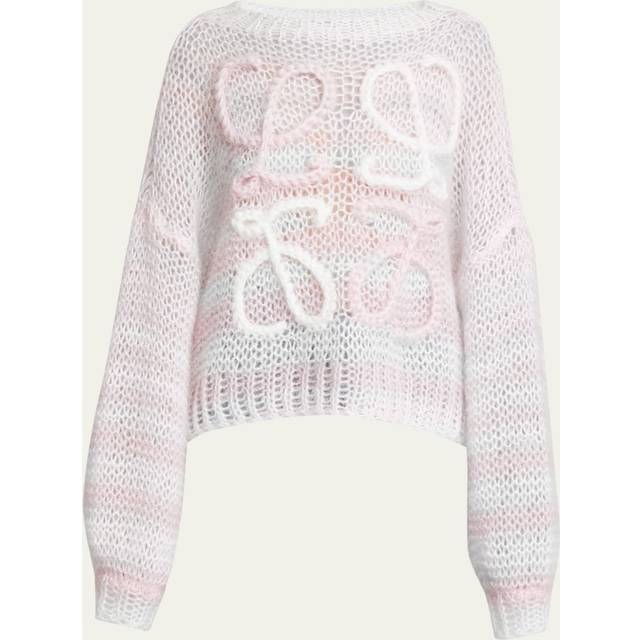 Striped Anagram Knit Sweater - WHITE PINK - Medium