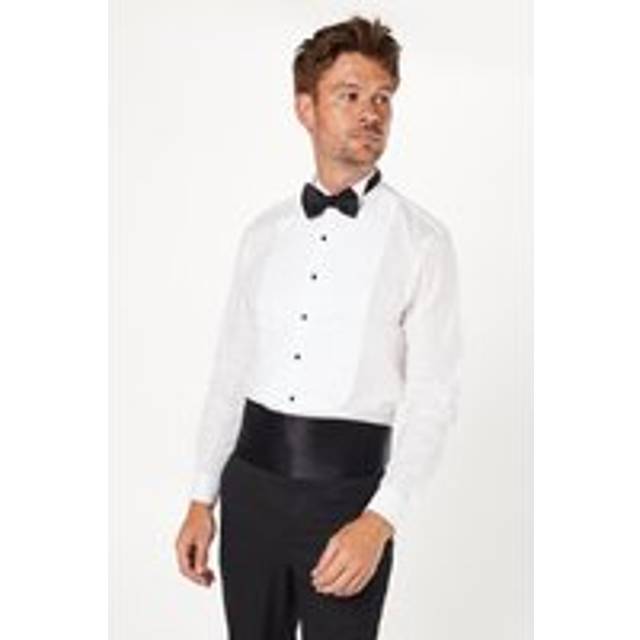 Mens White Wing Collar Bib Front Slim Fit Long Sleeve Dress Shirt - 15.5 in