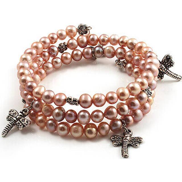 3 strand pale purple freshwater pearl charm wrap bangle bracelet (6mm)