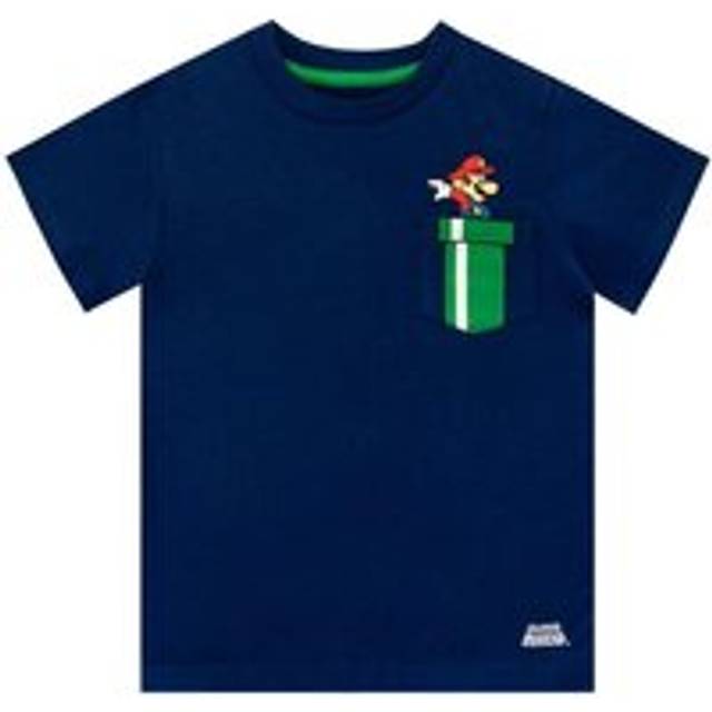 Warp Pipe Print Mario Logo Gaming T-Shirt With Chest Pocket - Blue - 10-11 Years