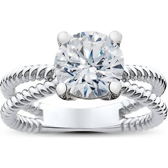 1/2 Ct Solitaire Diamond Engagement Ring 14k White Gold Enhanced