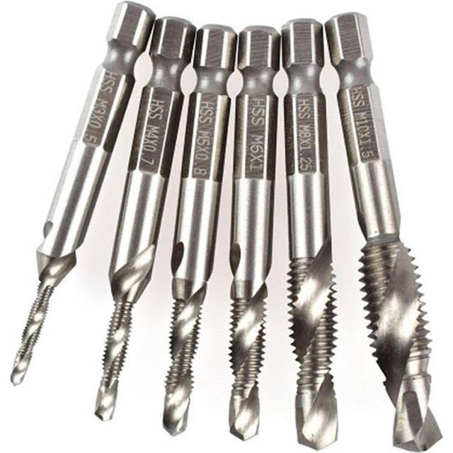 6pcs/set Drill Tap Combination Bit HSS Deburr Countersink Bit Set 1/4 Inch Shank for Max. 5mm silver