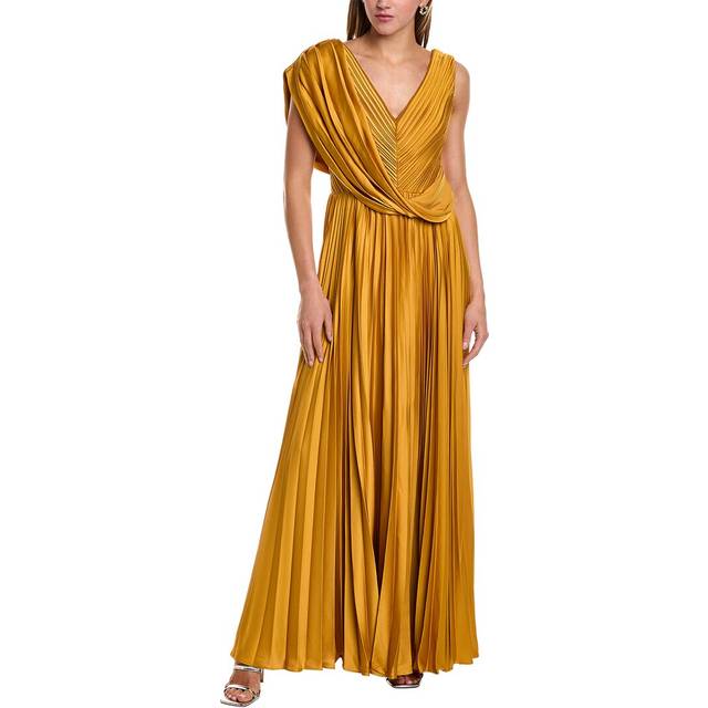 Theia Satin Pleated A-Line Gown