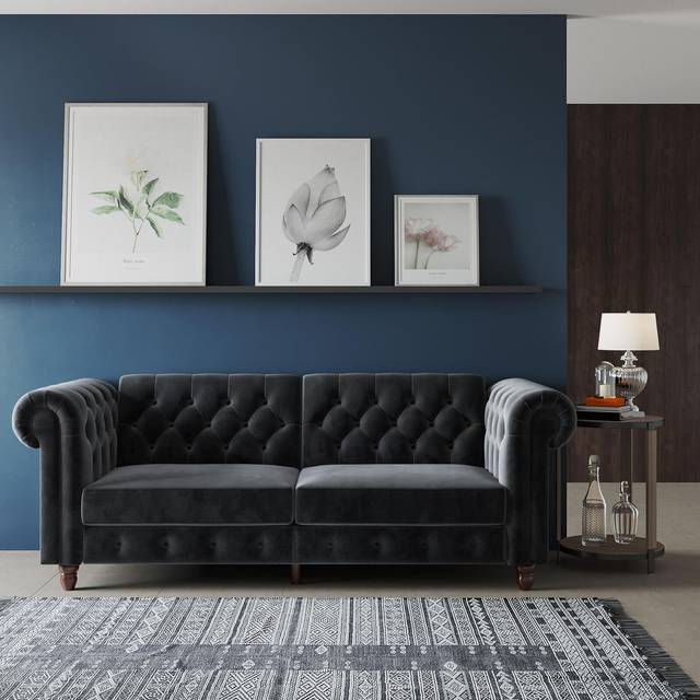 Felix vintage retro style chesterfield sofa bed - grey velvet by dorel