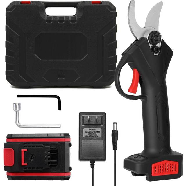 (1 battery US Plug) 21V Cordless Electric Pruning Shear Rechargeable 1200mAh Lithium Battery Charger Powered Tree Branch Pruner Garden Clippers 30mm