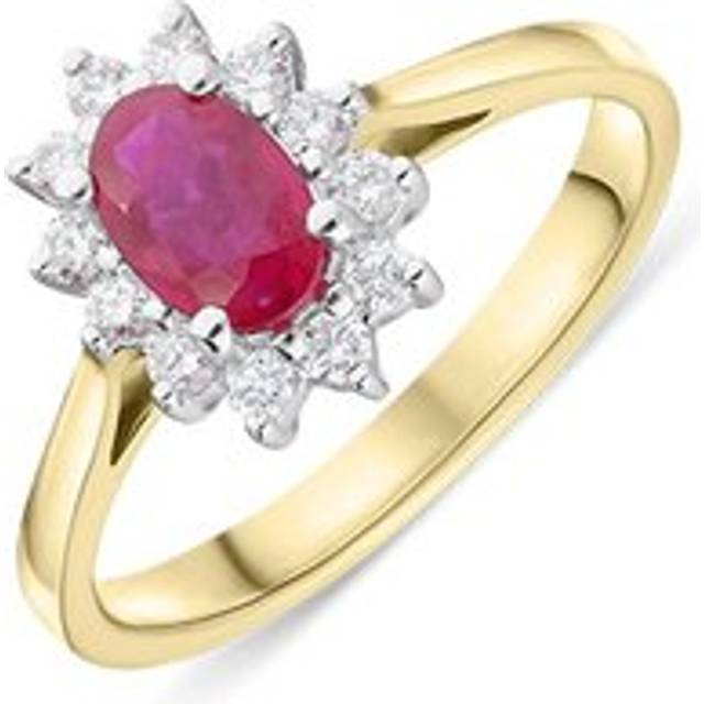 18ct Yellow Gold 0.50ct Ruby Diamond Oval Cluster Ring