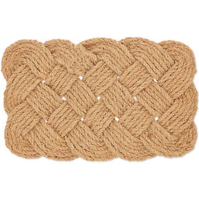 Coir Rug, Knot Pattern, 75 x 45 cm, Handmade, Door Mat, Welcome Entrance Mat, Natural Colour - Relaxdays