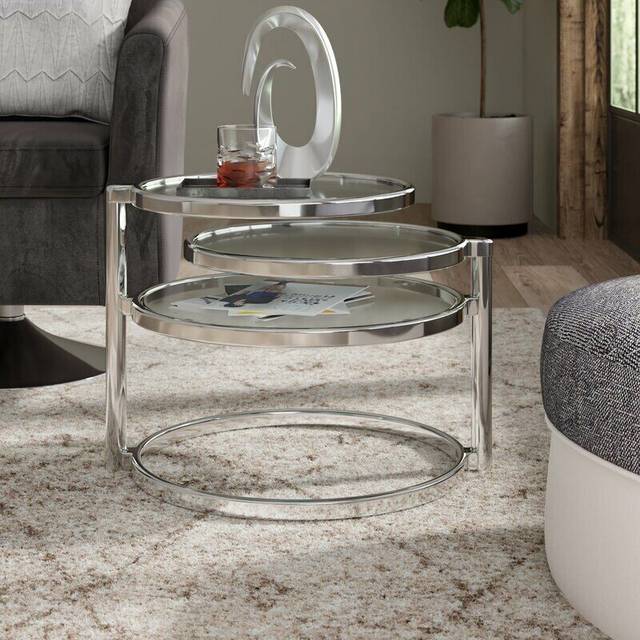 Eternity Coffee Table with Swivel Motion, Metal Chrome/Clear