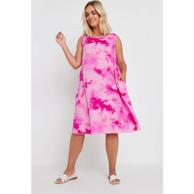 Yours Curve Pink Abstract Print Pocket Swing Dress, Women's Curve & Plus Size, Yours - 34-36