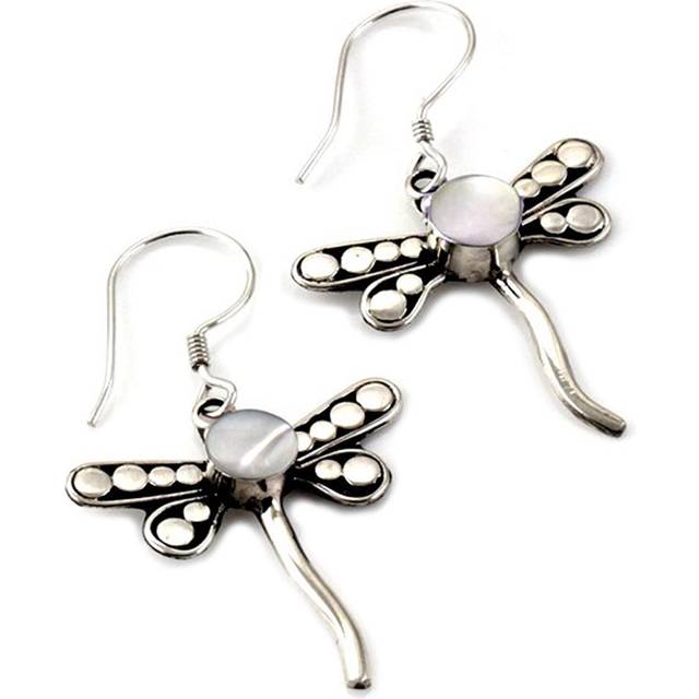 Les Trésors De Lily [Q7494] - Handmade silver earrings 'Dragonflies' aged silver mother-of-pearl - 22x20 mm white