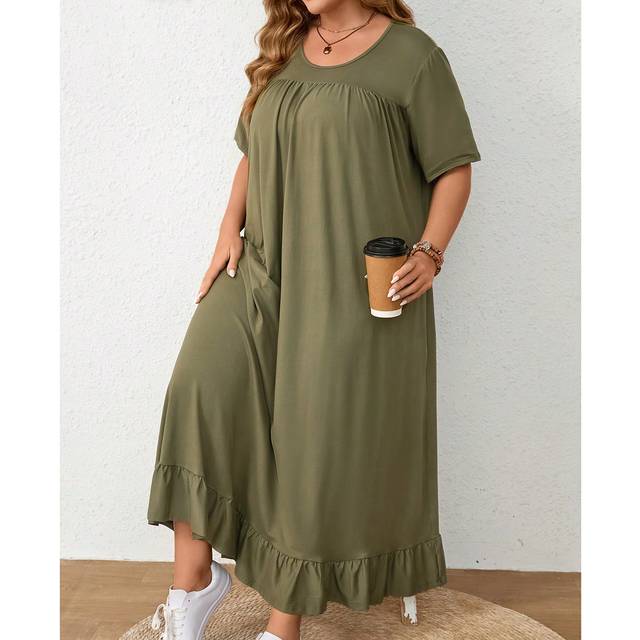 Mulvari Plus Size Women&#39;s Simple Solid Color Fashionable Daily Dress Women Outfit