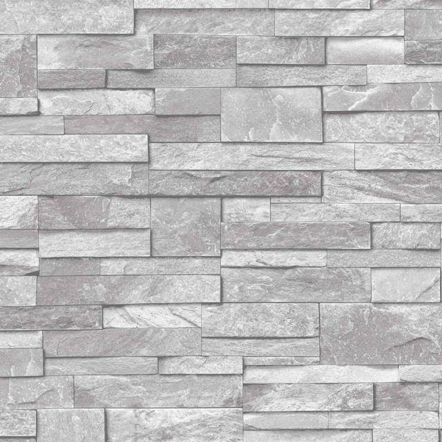 Grandeco Stone Pattern Wallpaper Faux Effect Realistic Modern Embossed Brick[GREY A17202]