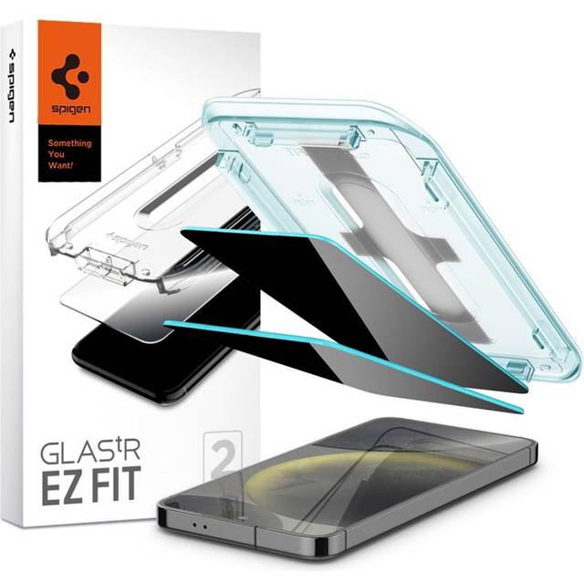 Spigen Glas.tR EZ Fit Skärmskydd kompatibel med Samsung Galaxy S25, Galaxy S24, 2 Stycken, med Sjabloon voor Installatiem, Anti-Spy, Reptålig, Case friendly, 9H härdat glas