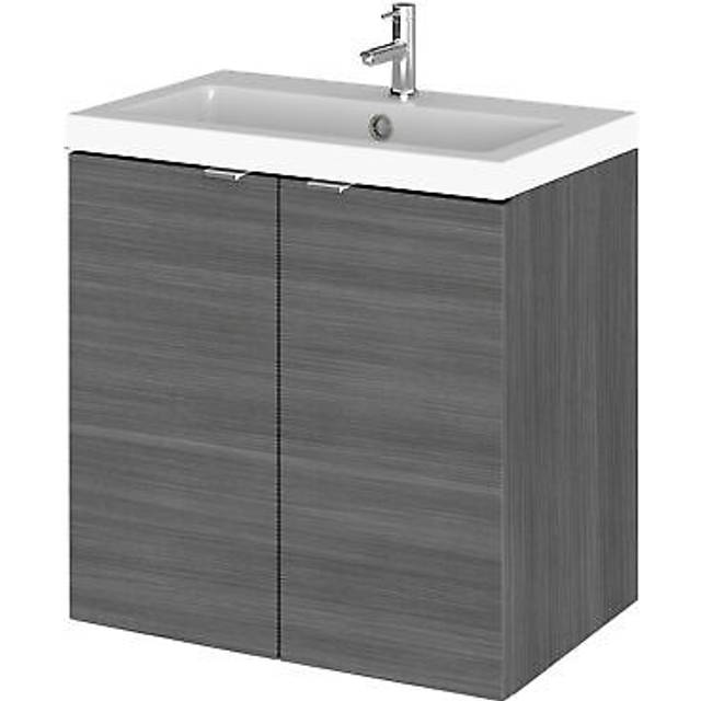 Hudson Reed - Fusion Wall Hung 2-Door Vanity Unit with Basin 500mm Wide - Anthracite Woodgrain