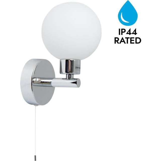 Dais - Chrome Opal Glass IP44 Pull Cord Bathroom Wall Light