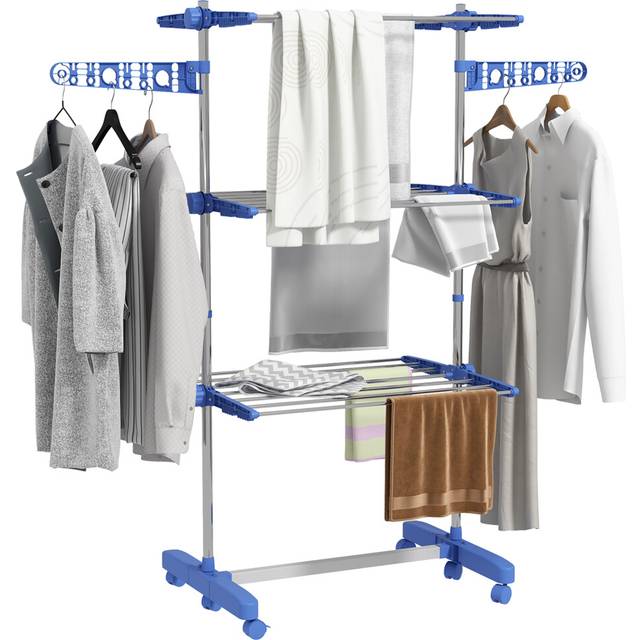 HOMCOM 3-Tier Large Clothes Airer Stainless Steel Clothes Drying Rack Grey - Blue | TJ Hughes