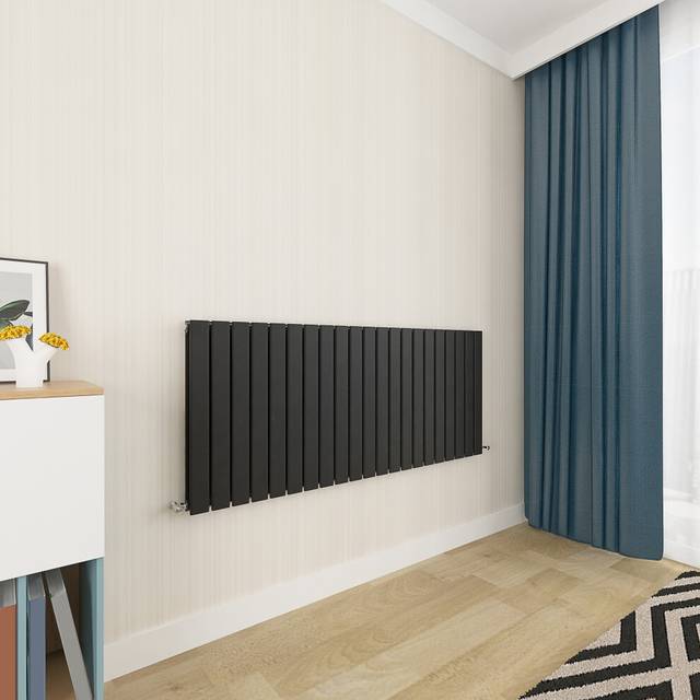 (600x1428mm Double) Horizontal flat radiator black all sizes